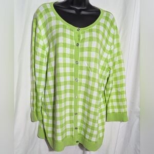 Women's  CJ Banks 100% Cotton Cardigan| Spring/Summer| Lime Green & White| Sz 1X